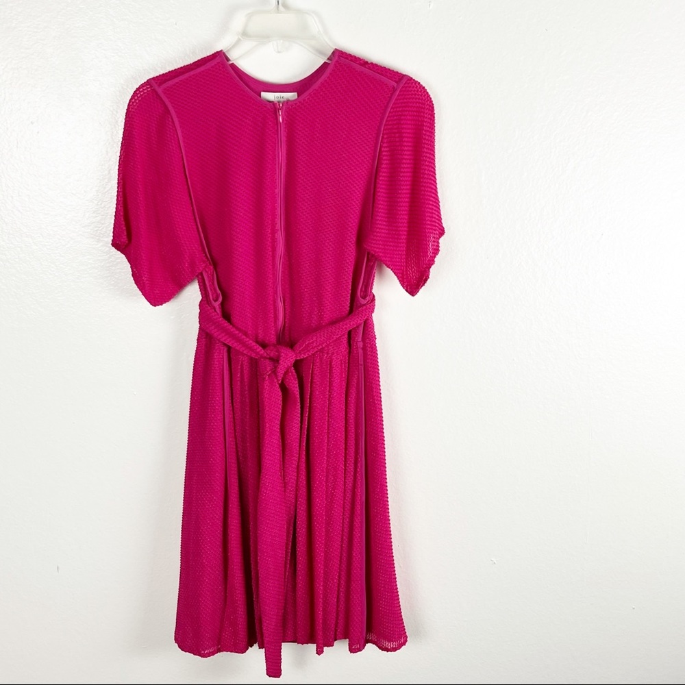 JOIE Fuchsia Favia Fil Coupe Belted Lightly Pleated Silk Blend Dress, Size Small